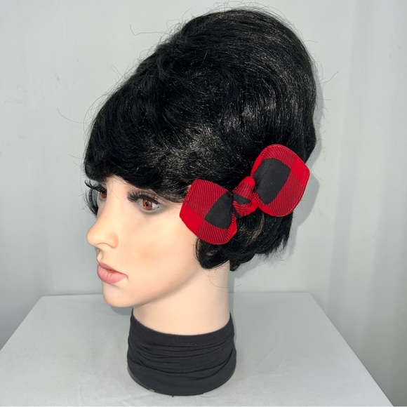 Red and Black Plaid Rockabilly Bandana Knotted Hair Bow - Picture 6 of 11